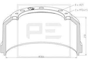 Гальмівний барабан Mercedes 1317-1320 364x170 задній 016.472-00A